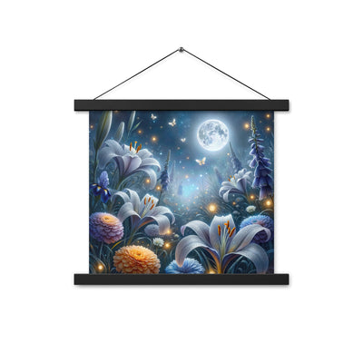 Ätherische Mondnacht auf blühender Wiese, silbriger Blumenglanz - Premium Poster mit Aufhängung camping xxx yyy zzz 35.6 x 35.6 cm