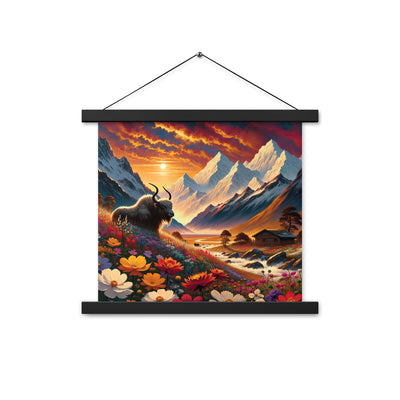 Magischer Alpenabend mit Hochlandkuh und goldener Sonnenkulisse - Premium Poster mit Aufhängung berge xxx yyy zzz 35.6 x 35.6 cm