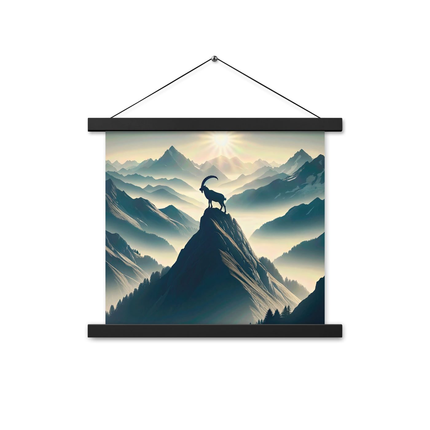 Morgendlicher Steinbock auf Alpengipfel, steile Berghänge - Premium Poster mit Aufhängung berge xxx yyy zzz 35.6 x 35.6 cm