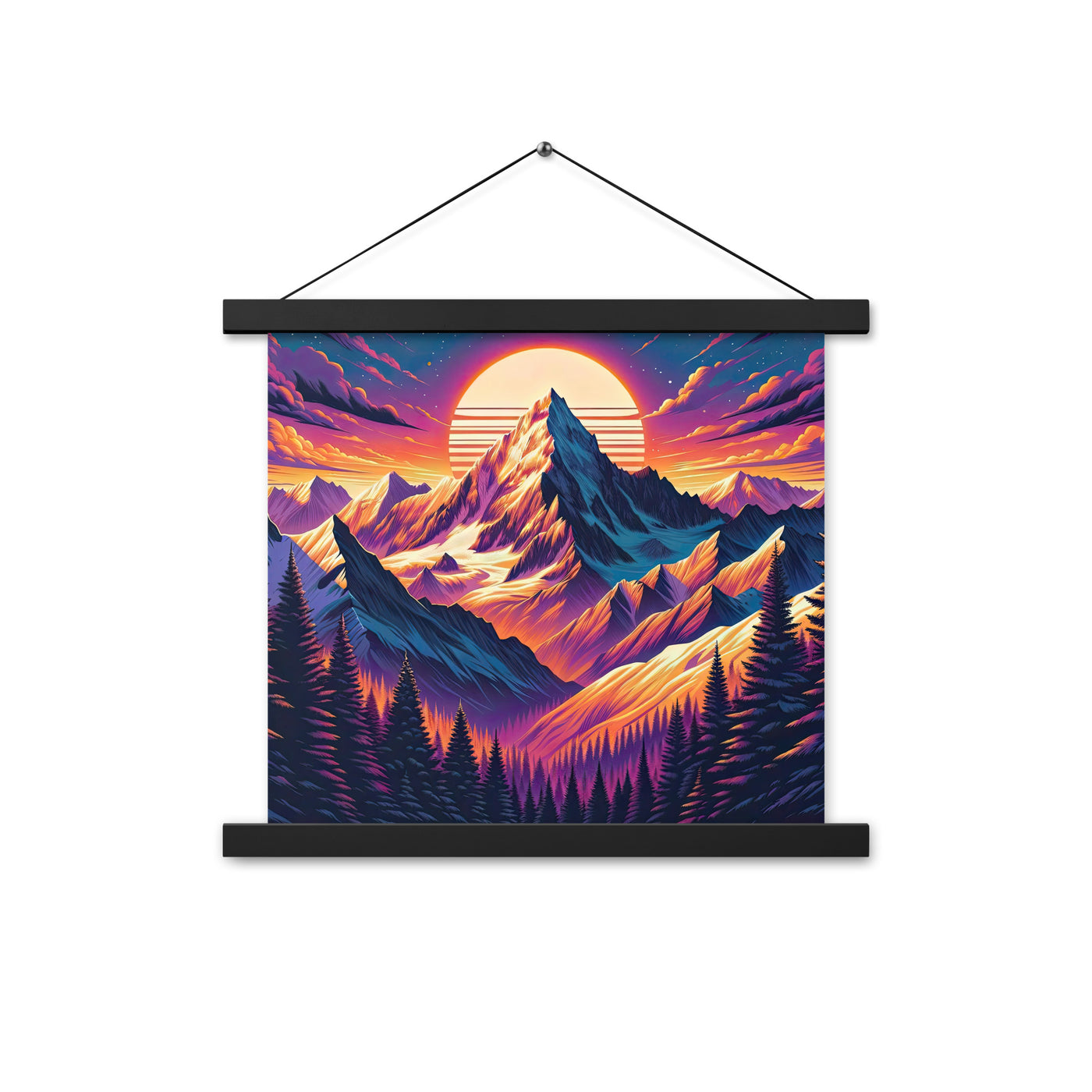 Lebendiger Alpen-Sonnenuntergang, schneebedeckte Gipfel in warmen Tönen - Premium Poster mit Aufhängung berge xxx yyy zzz 35.6 x 35.6 cm