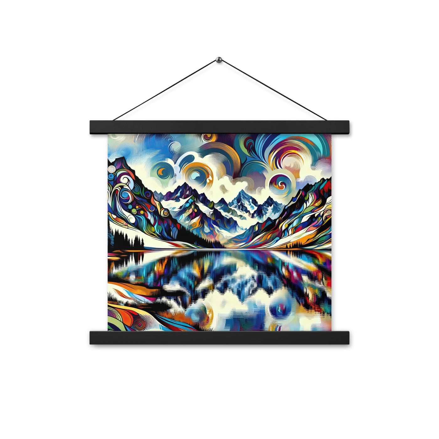 Alpensee im Zentrum eines abstrakt-expressionistischen Alpen-Kunstwerks - Premium Poster mit Aufhängung berge xxx yyy zzz 35.6 x 35.6 cm