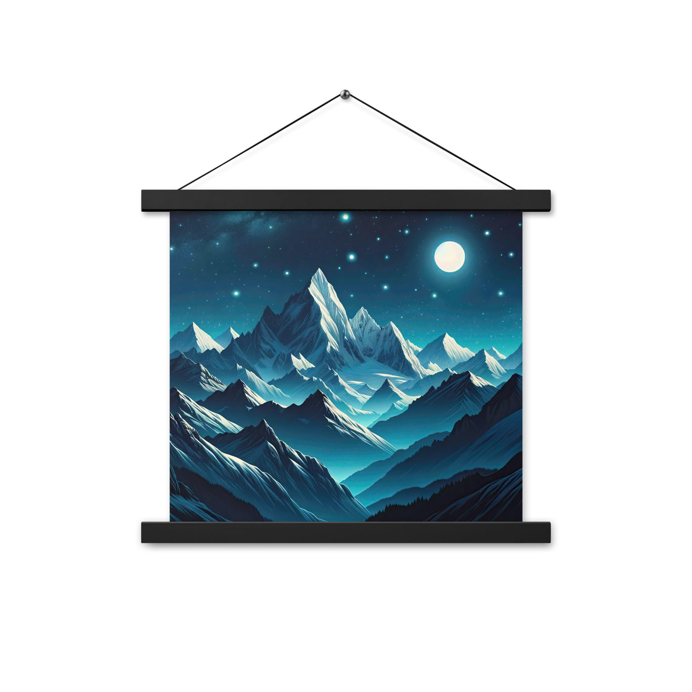 Sternenklare Nacht über den Alpen, Vollmondschein auf Schneegipfeln - Premium Poster mit Aufhängung berge xxx yyy zzz 35.6 x 35.6 cm