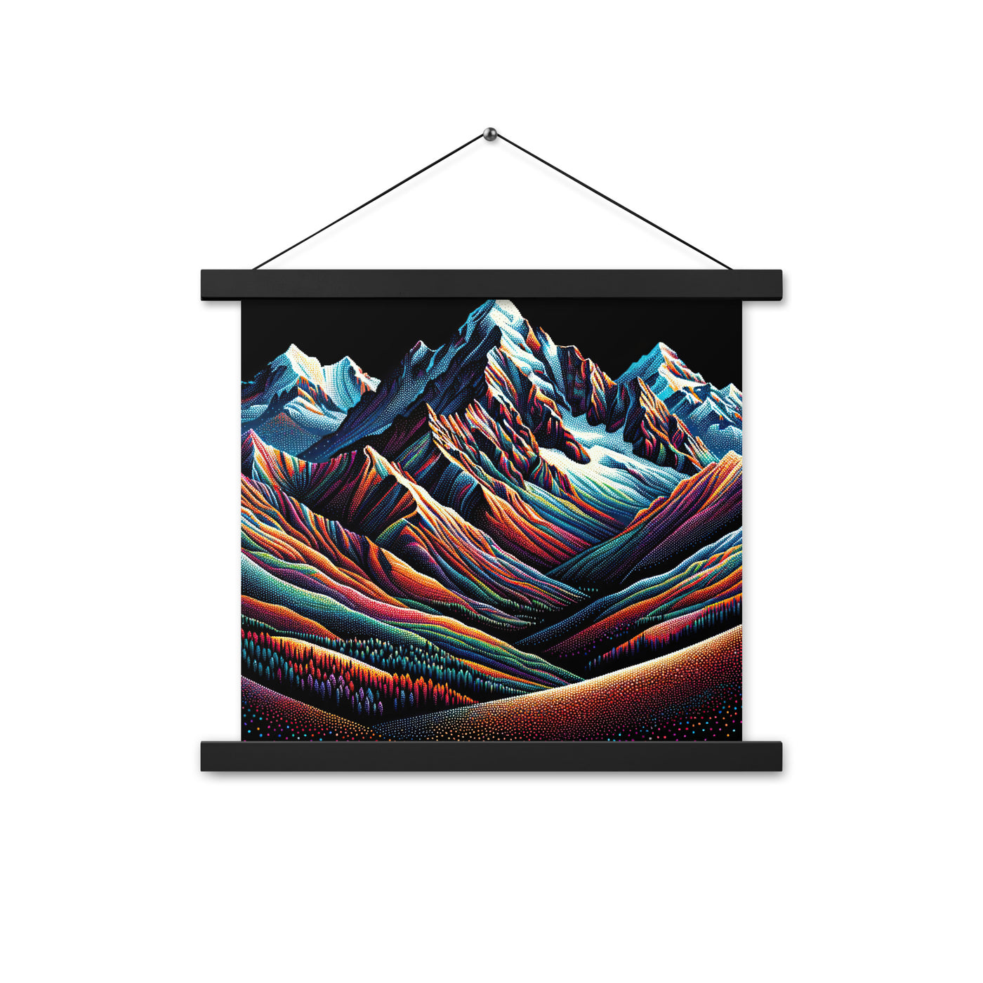 Pointillistische Darstellung der Alpen, Farbpunkte formen die Landschaft - Premium Poster mit Aufhängung berge xxx yyy zzz 35.6 x 35.6 cm
