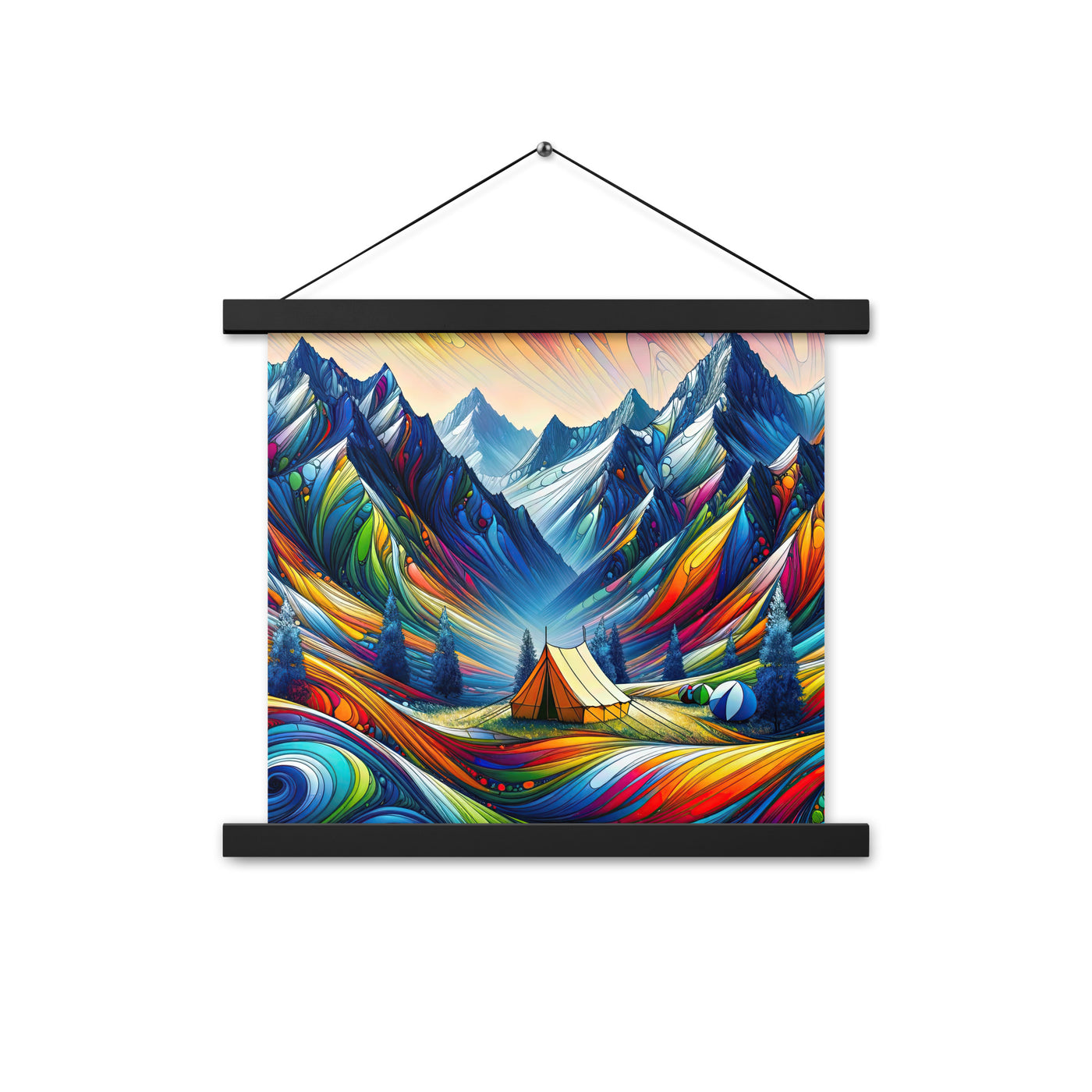 Surreale Alpen in abstrakten Farben, dynamische Formen der Landschaft - Premium Poster mit Aufhängung camping xxx yyy zzz 35.6 x 35.6 cm