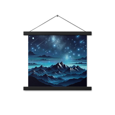 Alpen unter Sternenhimmel mit glitzernden Sternen und Meteoren - Premium Poster mit Aufhängung berge xxx yyy zzz 35.6 x 35.6 cm