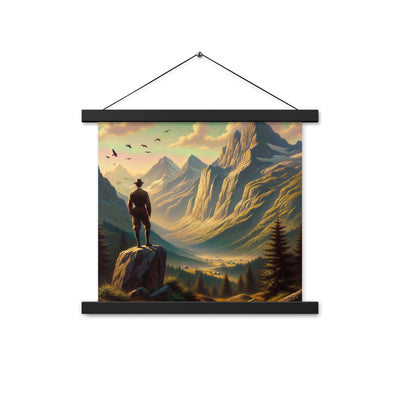 Ölgemälde eines Schweizer Wanderers in den Alpen bei goldenem Sonnenlicht - Premium Poster mit Aufhängung wandern xxx yyy zzz 35.6 x 35.6 cm
