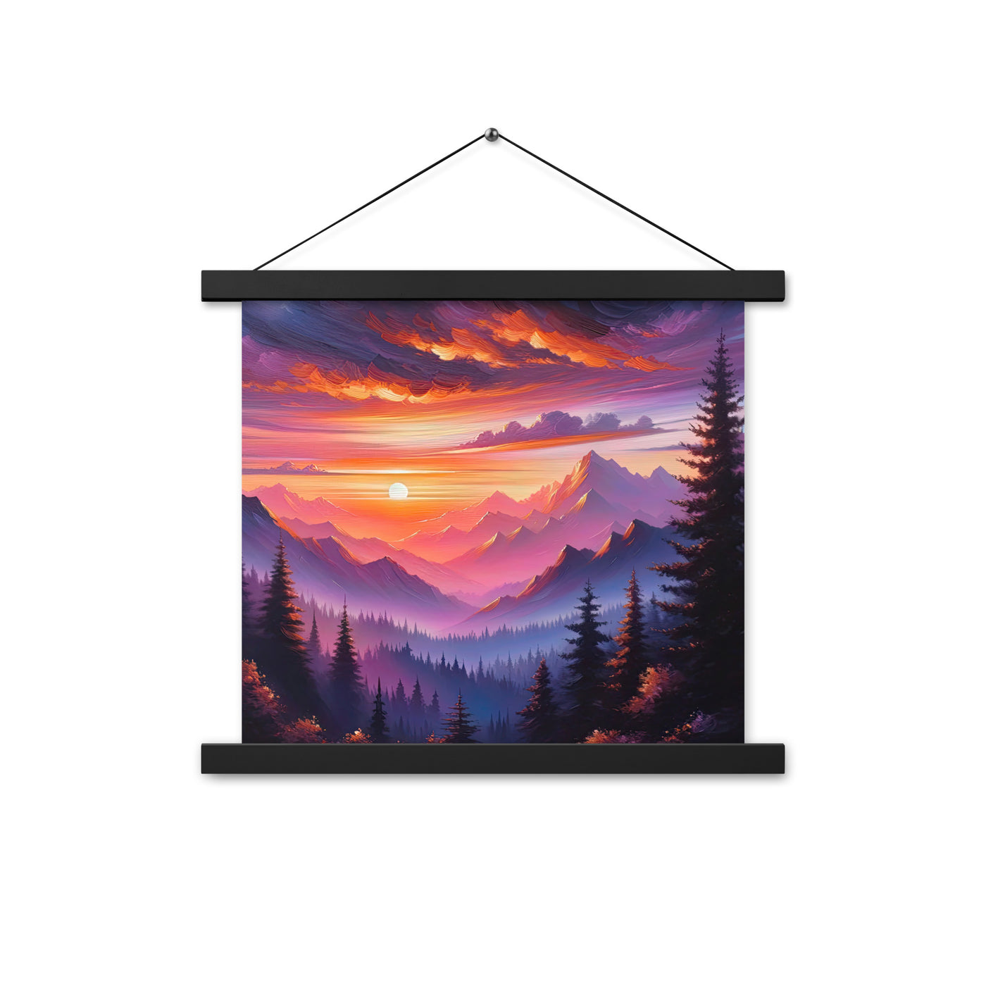 Ölgemälde der Alpenlandschaft im ätherischen Sonnenuntergang, himmlische Farbtöne - Premium Poster mit Aufhängung berge xxx yyy zzz 35.6 x 35.6 cm
