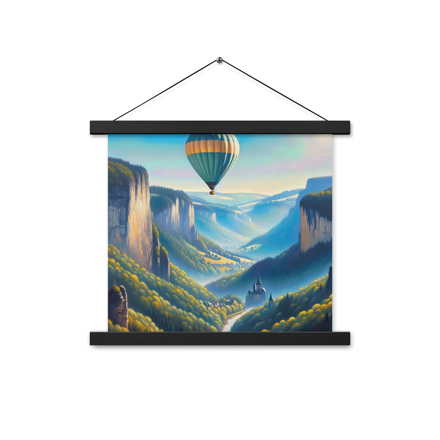 Ölgemälde einer ruhigen Szene in Luxemburg mit Heißluftballon und blauem Himmel - Premium Poster mit Aufhängung berge xxx yyy zzz 35.6 x 35.6 cm