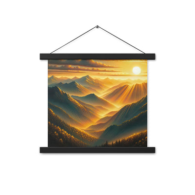 Ölgemälde der Berge in der goldenen Stunde, Sonnenuntergang über warmer Landschaft - Premium Poster mit Aufhängung berge xxx yyy zzz 35.6 x 35.6 cm