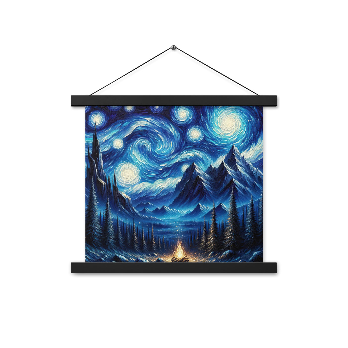 Sternennacht-Stil Ölgemälde der Alpen, himmlische Wirbelmuster - Premium Poster mit Aufhängung berge xxx yyy zzz 35.6 x 35.6 cm