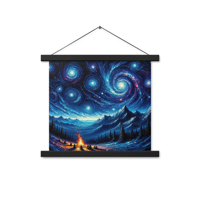 Sternennacht über den Alpen inspiriertes Ölgemälde, mystischer Nachthimmel in Blau - Premium Poster mit Aufhängung camping xxx yyy zzz 35.6 x 35.6 cm