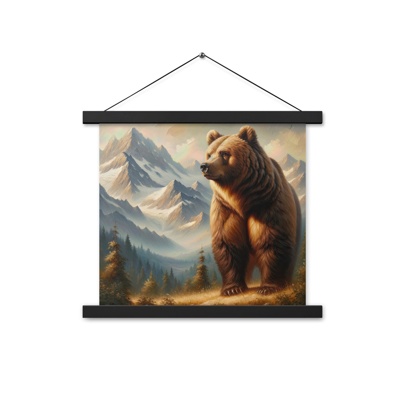 Ölgemälde eines königlichen Bären vor der majestätischen Alpenkulisse - Premium Poster mit Aufhängung camping xxx yyy zzz 35.6 x 35.6 cm