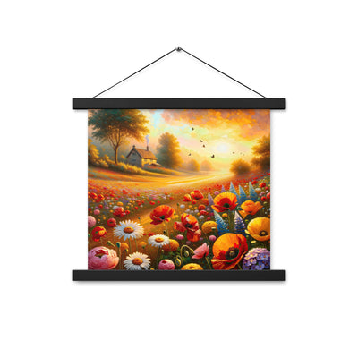 Ölgemälde eines Blumenfeldes im Sonnenuntergang, leuchtende Farbpalette - Premium Poster mit Aufhängung camping xxx yyy zzz 35.6 x 35.6 cm