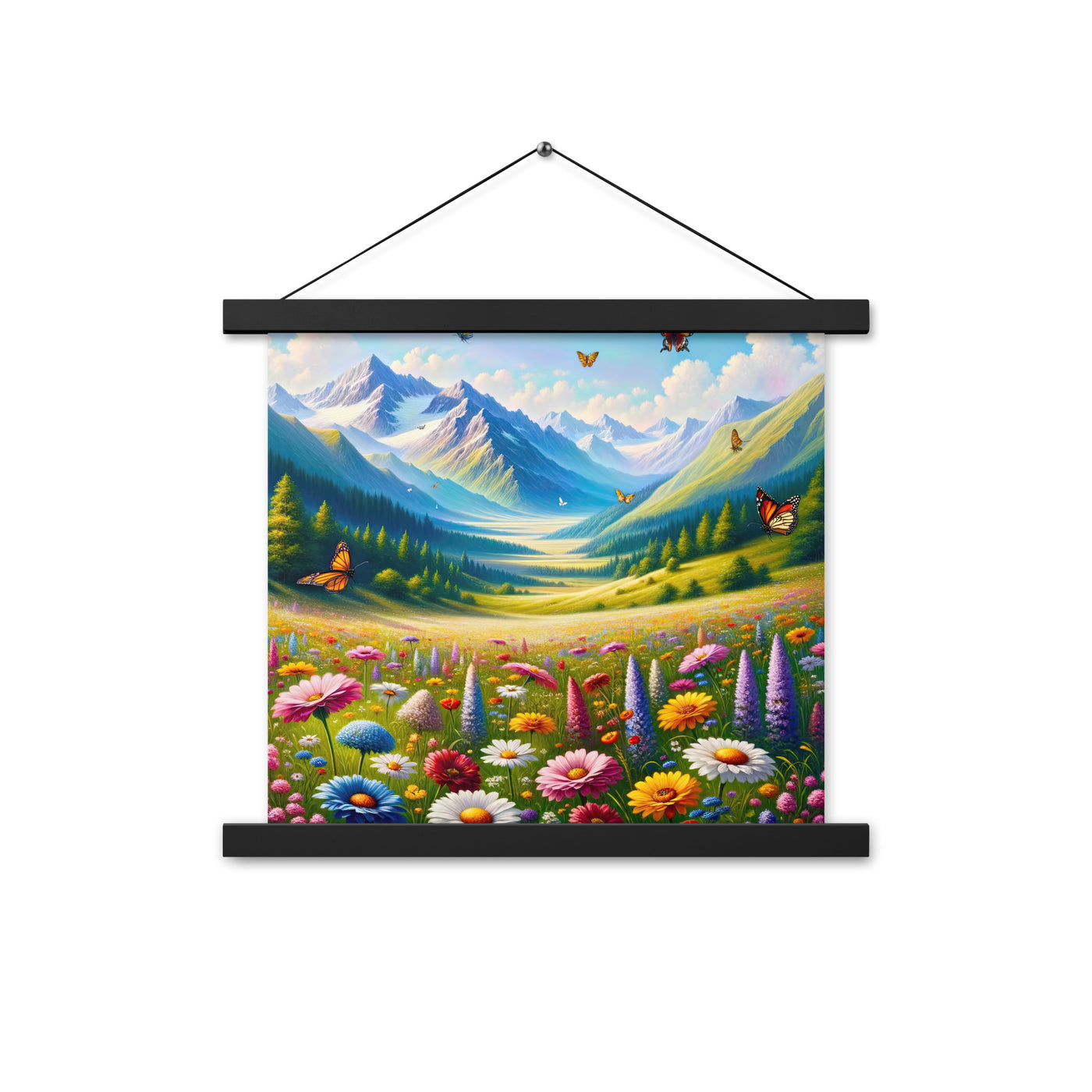 Ölgemälde einer ruhigen Almwiese, Oase mit bunter Wildblumenpracht - Premium Poster mit Aufhängung camping xxx yyy zzz 35.6 x 35.6 cm