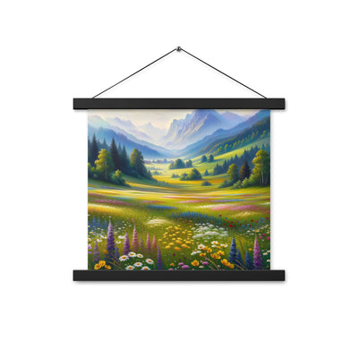 Ölgemälde einer Almwiese, Meer aus Wildblumen in Gelb- und Lilatönen - Premium Poster mit Aufhängung berge xxx yyy zzz 35.6 x 35.6 cm