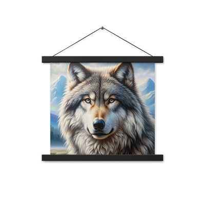 Porträt-Ölgemälde eines prächtigen Wolfes mit faszinierenden Augen (AN) - Premium Poster mit Aufhängung xxx yyy zzz 35.6 x 35.6 cm