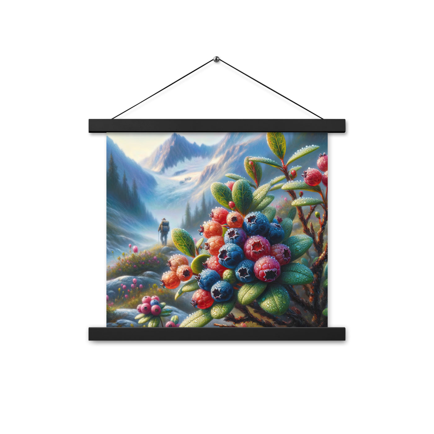 Ölgemälde einer Nahaufnahme von Alpenbeeren in satten Farben und zarten Texturen - Premium Poster mit Aufhängung wandern xxx yyy zzz 35.6 x 35.6 cm