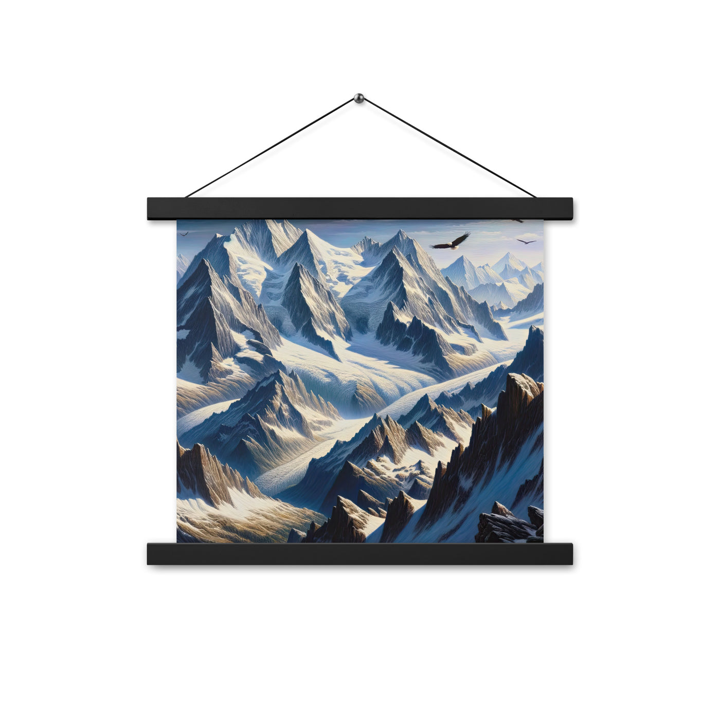 Ölgemälde der Alpen mit hervorgehobenen zerklüfteten Geländen im Licht und Schatten - Premium Poster mit Aufhängung berge xxx yyy zzz 35.6 x 35.6 cm