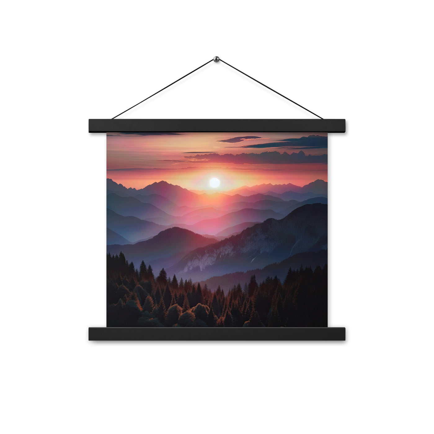 Foto der Alpenwildnis beim Sonnenuntergang, Himmel in warmen Orange-Tönen - Premium Poster mit Aufhängung berge xxx yyy zzz 35.6 x 35.6 cm