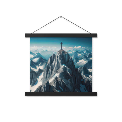 Foto der Alpen mit Gipfelkreuz an einem klaren Tag, schneebedeckte Spitzen vor blauem Himmel - Enhanced Matte Paper Poster With Hanger berge xxx yyy zzz 35.6 x 35.6 cm