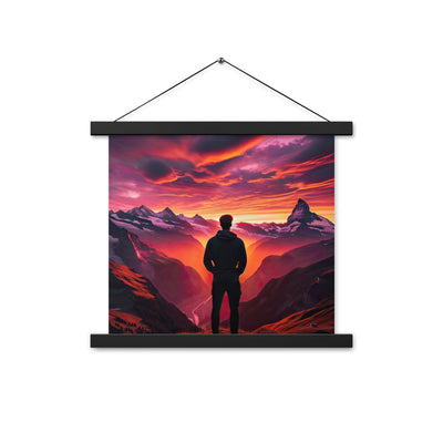 Foto der Schweizer Alpen im Sonnenuntergang, Himmel in surreal glänzenden Farbtönen - Premium Poster mit Aufhängung wandern xxx yyy zzz 35.6 x 35.6 cm
