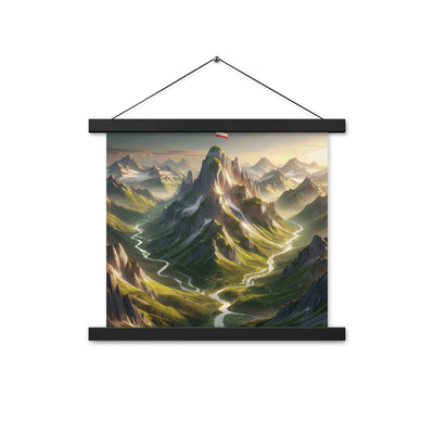 Fotorealistisches Bild der Alpen mit österreichischer Flagge, scharfen Gipfeln und grünen Tälern - Enhanced Matte Paper Poster With berge xxx yyy zzz 35.6 x 35.6 cm
