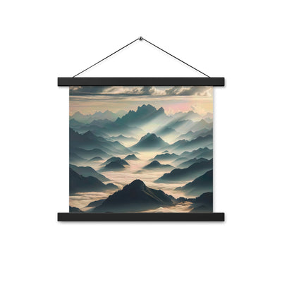 Foto der Alpen im Morgennebel, majestätische Gipfel ragen aus dem Nebel - Premium Poster mit Aufhängung berge xxx yyy zzz 35.6 x 35.6 cm