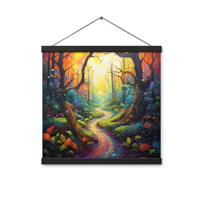 Wald und Wanderweg - Bunte, farbenfrohe Malerei - Premium Poster mit Aufhängung camping xxx 40.6 x 40.6 cm