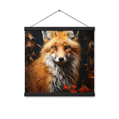 Fuchs Porträt und Herbstblätter - Malerei - Premium Poster mit Aufhängung camping xxx 40.6 x 40.6 cm