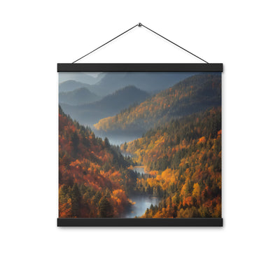 Berge, Wald und Nebel - Malerei - Premium Poster mit Aufhängung berge xxx 40.6 x 40.6 cm