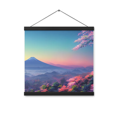 Berg und Wald mit pinken Bäumen - Landschaftsmalerei - Premium Poster mit Aufhängung berge xxx Black 40.6 x 40.6 cm