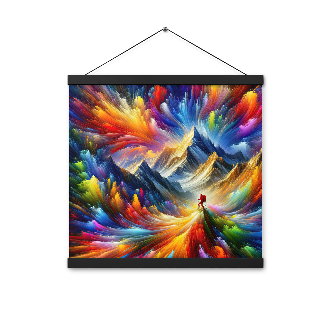 Alpen im Farbsturm mit erleuchtetem Wanderer - Abstrakt - Premium Poster mit Aufhängung wandern xxx yyy zzz 40.6 x 40.6 cm
