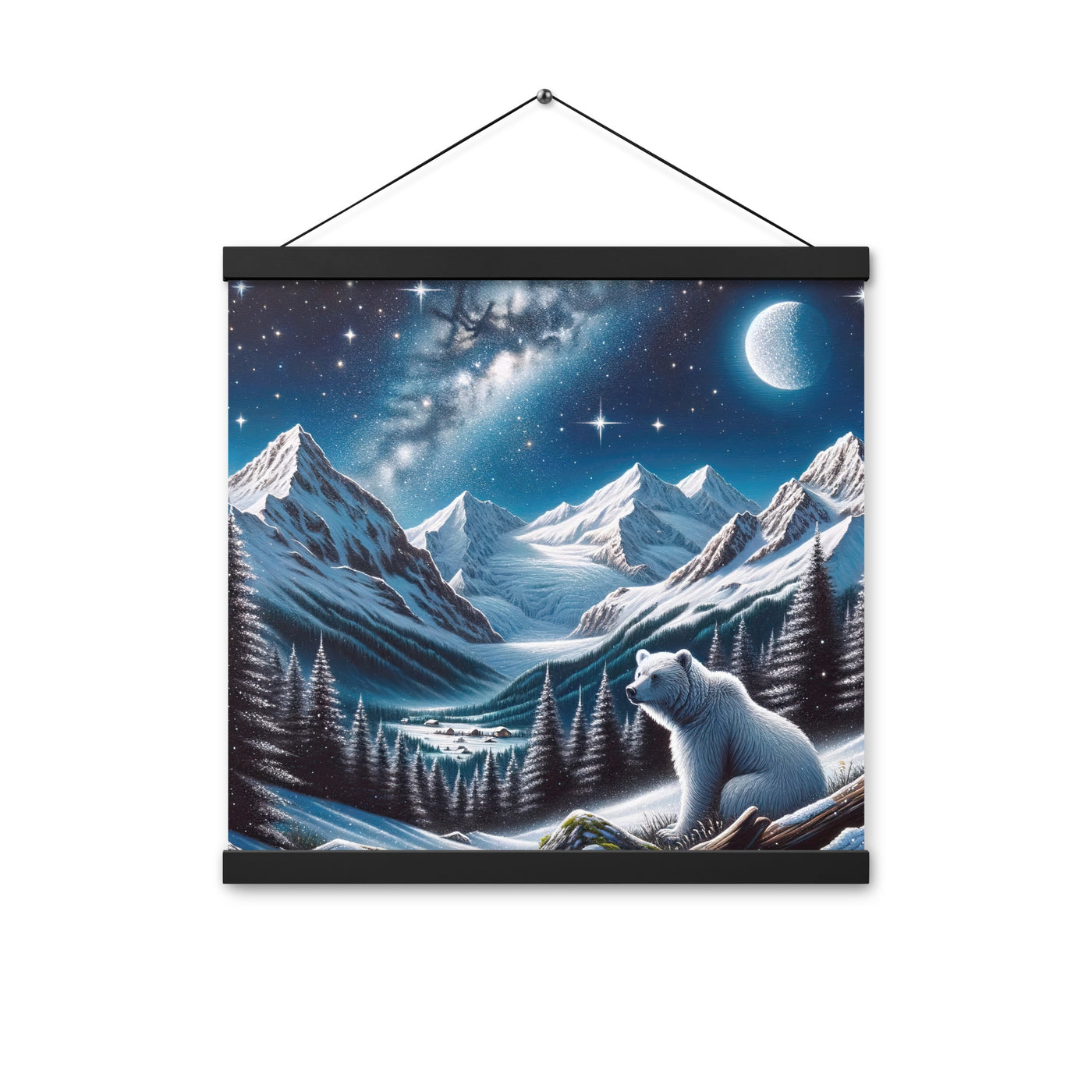 Sternennacht und Eisbär: Acrylgemälde mit Milchstraße, Alpen und schneebedeckte Gipfel - Premium Poster mit Aufhängung camping xxx yyy zzz 40.6 x 40.6 cm