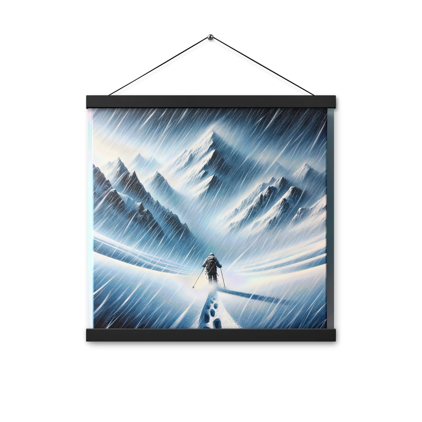 Wanderer und Bergsteiger im Schneesturm: Acrylgemälde der Alpen - Premium Poster mit Aufhängung wandern xxx yyy zzz 40.6 x 40.6 cm