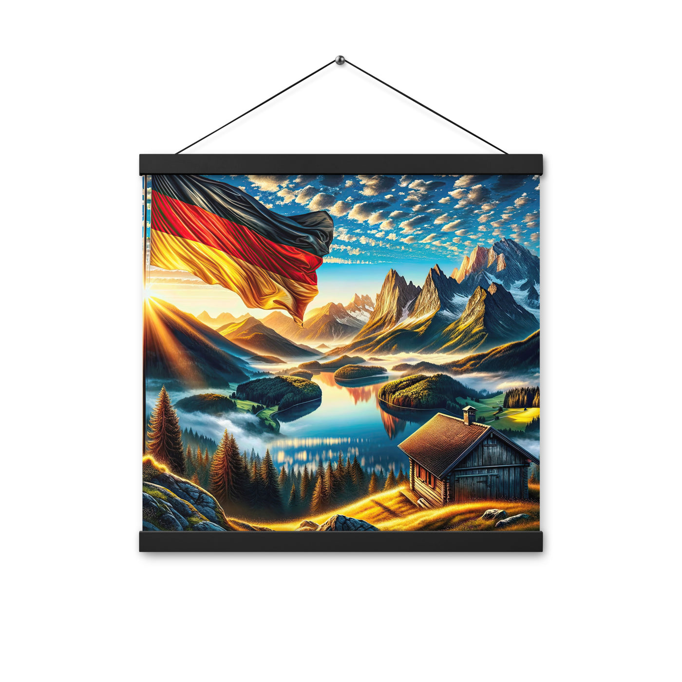 Alpen Gebirge im Morgenlicht: Kunstwerk mit Deutsche Flagge - Premium Poster mit Aufhängung berge xxx yyy zzz 40.6 x 40.6 cm