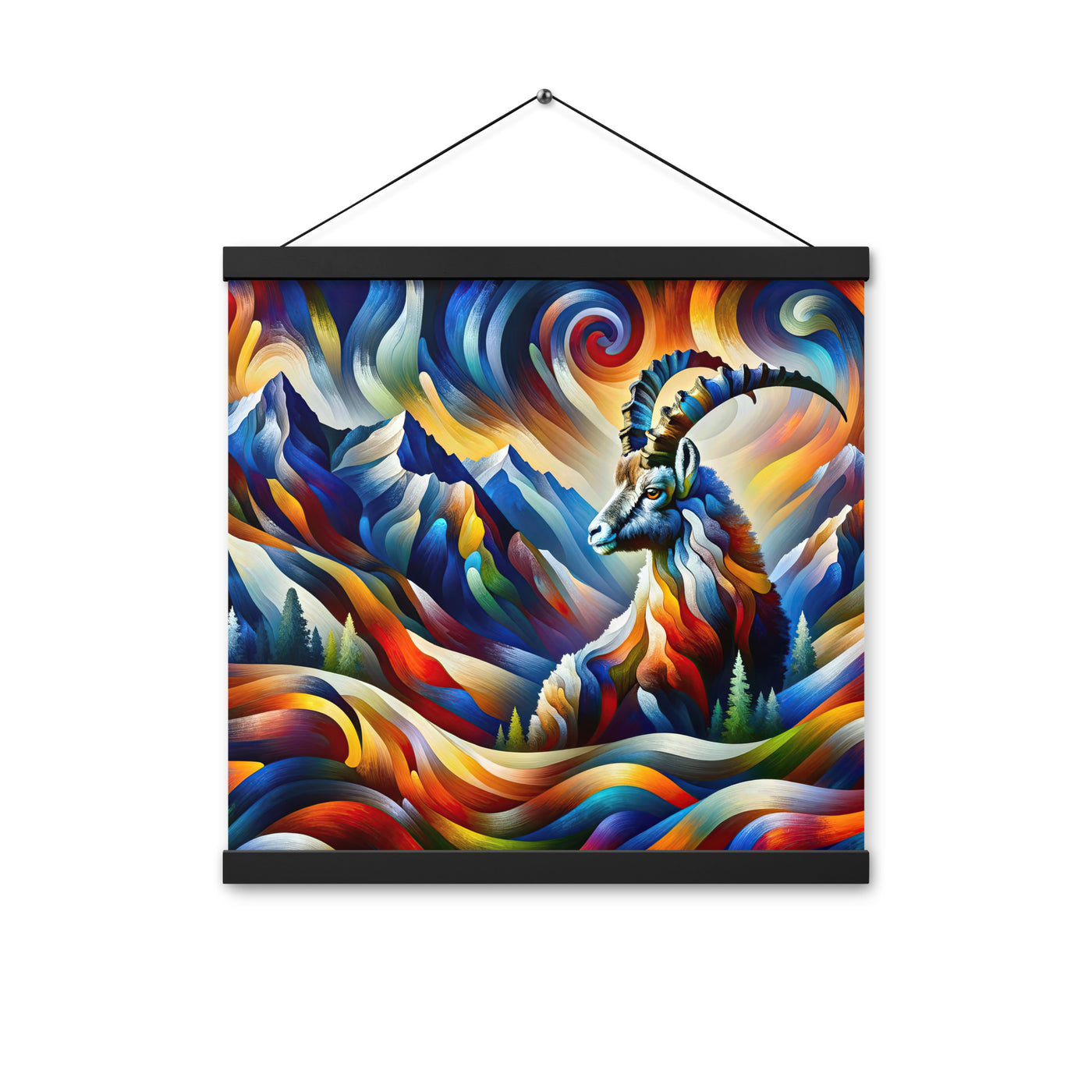 Alpiner Steinbock: Abstrakte Farbflut und lebendige Berge - Premium Poster mit Aufhängung berge xxx yyy zzz 40.6 x 40.6 cm