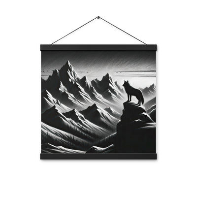 Kohlezeichnung, die die stille Stille der Alpen in der Winterdämmerung verkörpert. Wolf auf einem Berghügel (AN) - Enhanced Matte Paper xxx yyy zzz 40.6 x 40.6 cm