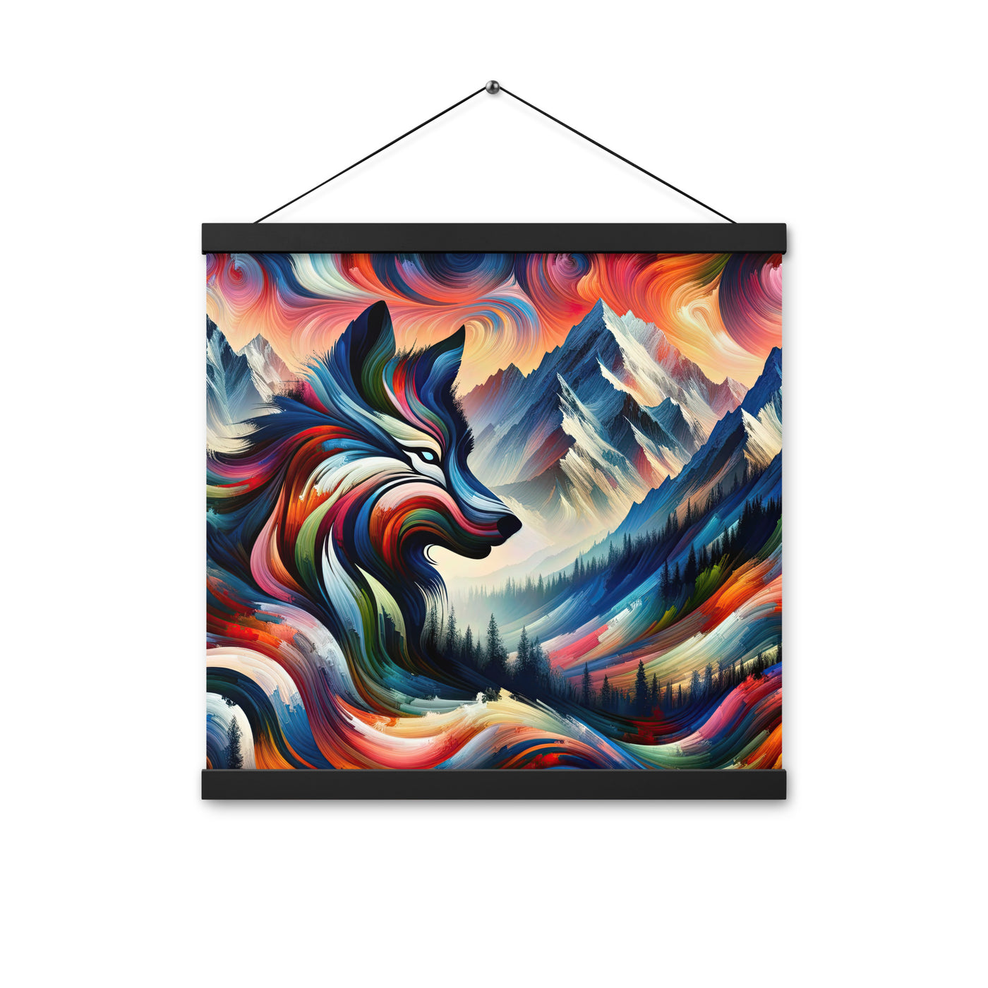 Abstrakte Kunst der Alpen mit majestätischer Wolfssilhouette. Lebendige, wirbelnde Farben, unvorhersehbare Muster (AN) - Enhanced Matte xxx yyy zzz 40.6 x 40.6 cm