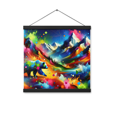 Neonfarbener Alpen Bär in abstrakten geometrischen Formen - Premium Poster mit Aufhängung camping xxx yyy zzz 40.6 x 40.6 cm