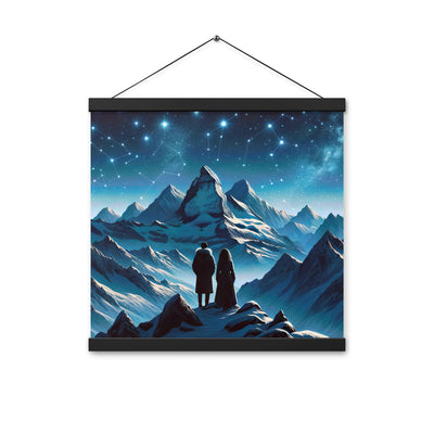 Alpenwinternacht: Digitale Kunst mit Wanderern in Bergen und Sternenhimmel - Premium Poster mit Aufhängung wandern xxx yyy zzz 40.6 x 40.6 cm