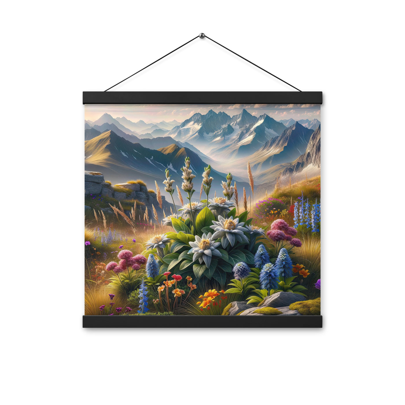Alpine Flora: Digitales Kunstwerk mit lebendigen Blumen - Premium Poster mit Aufhängung berge xxx yyy zzz 40.6 x 40.6 cm