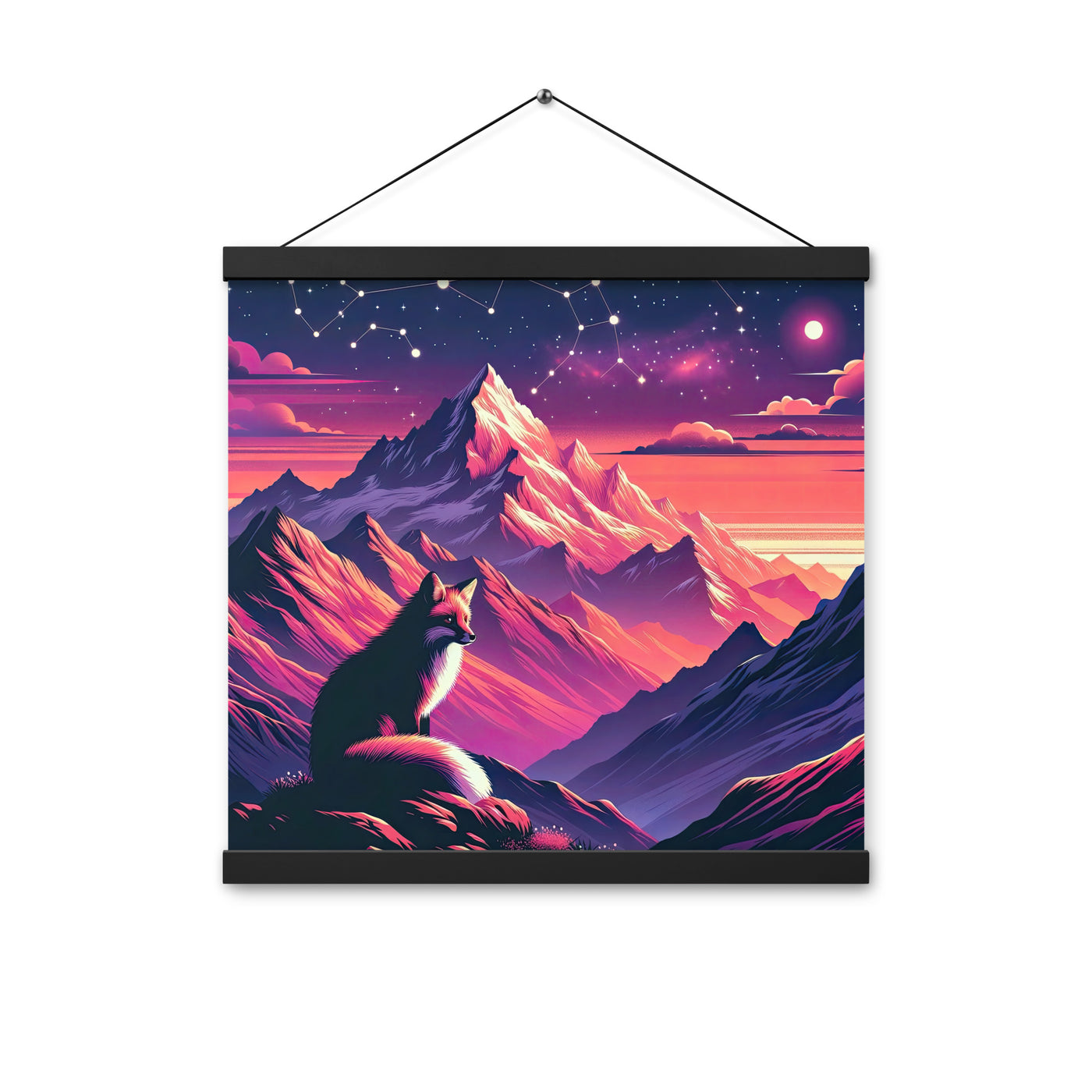 Fuchs im dramatischen Sonnenuntergang: Digitale Bergillustration in Abendfarben - Premium Poster mit Aufhängung camping xxx yyy zzz 40.6 x 40.6 cm