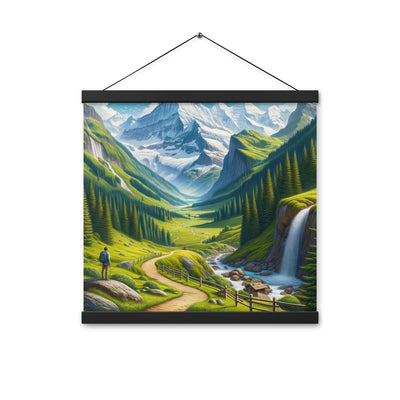Wanderer in den Bergen und Wald: Digitale Malerei mit grünen kurvenreichen Pfaden - Premium Poster mit Aufhängung wandern xxx yyy zzz 40.6 x 40.6 cm
