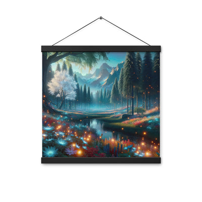 Ätherischer Alpenwald: Digitale Darstellung mit leuchtenden Bäumen und Blumen - Premium Poster mit Aufhängung camping xxx yyy zzz 40.6 x 40.6 cm