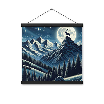 Steinbock in Alpennacht, silberne Berge und Sternenhimmel - Premium Poster mit Aufhängung berge xxx yyy zzz 40.6 x 40.6 cm