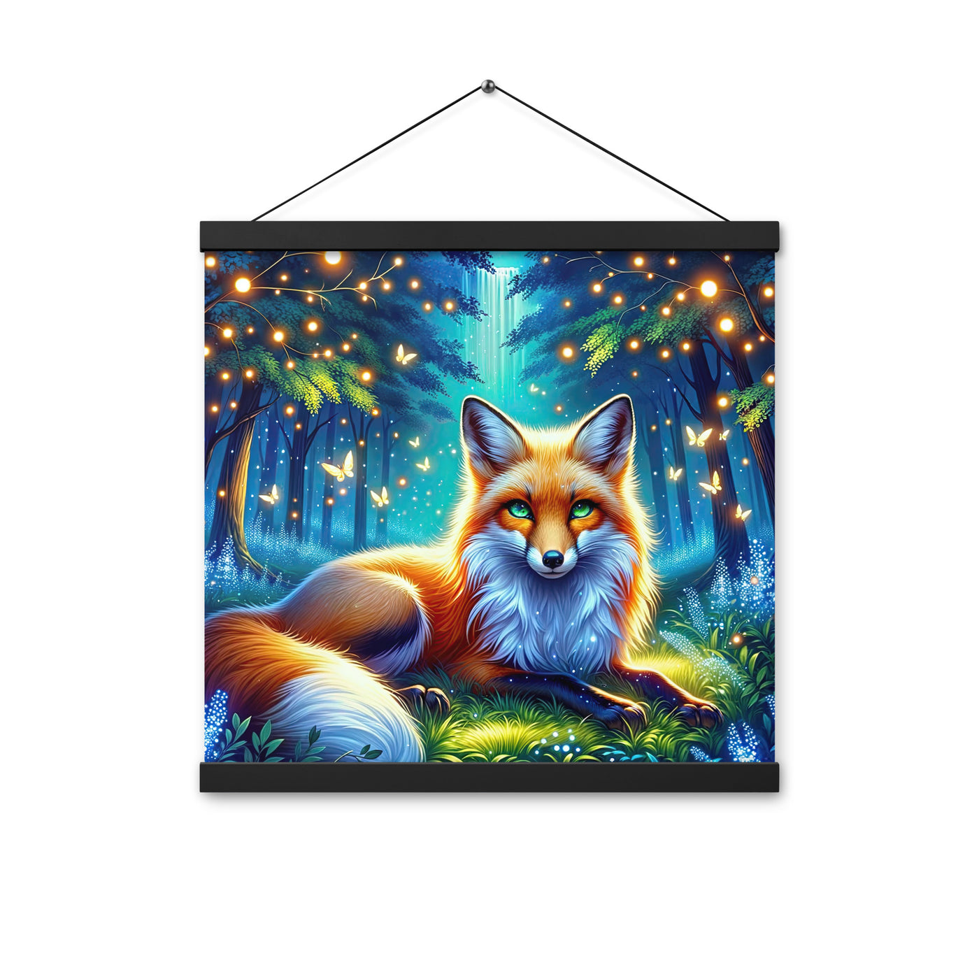 Funkelnder Nachtfuchs auf Waldlichtung mit Feuerwerk - Premium Poster mit Aufhängung camping xxx yyy zzz 40.6 x 40.6 cm