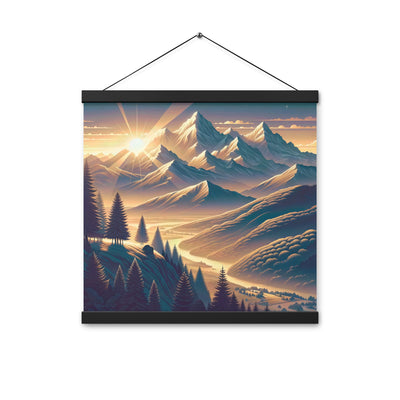 Alpen-Morgendämmerung, erste Sonnenstrahlen auf Schneegipfeln - Premium Poster mit Aufhängung berge xxx yyy zzz 40.6 x 40.6 cm
