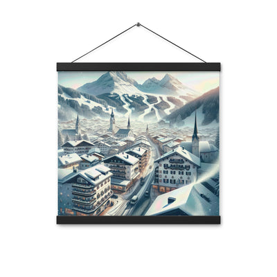 Winter in Kitzbühel: Digitale Malerei von schneebedeckten Dächern - Premium Poster mit Aufhängung berge xxx yyy zzz 40.6 x 40.6 cm