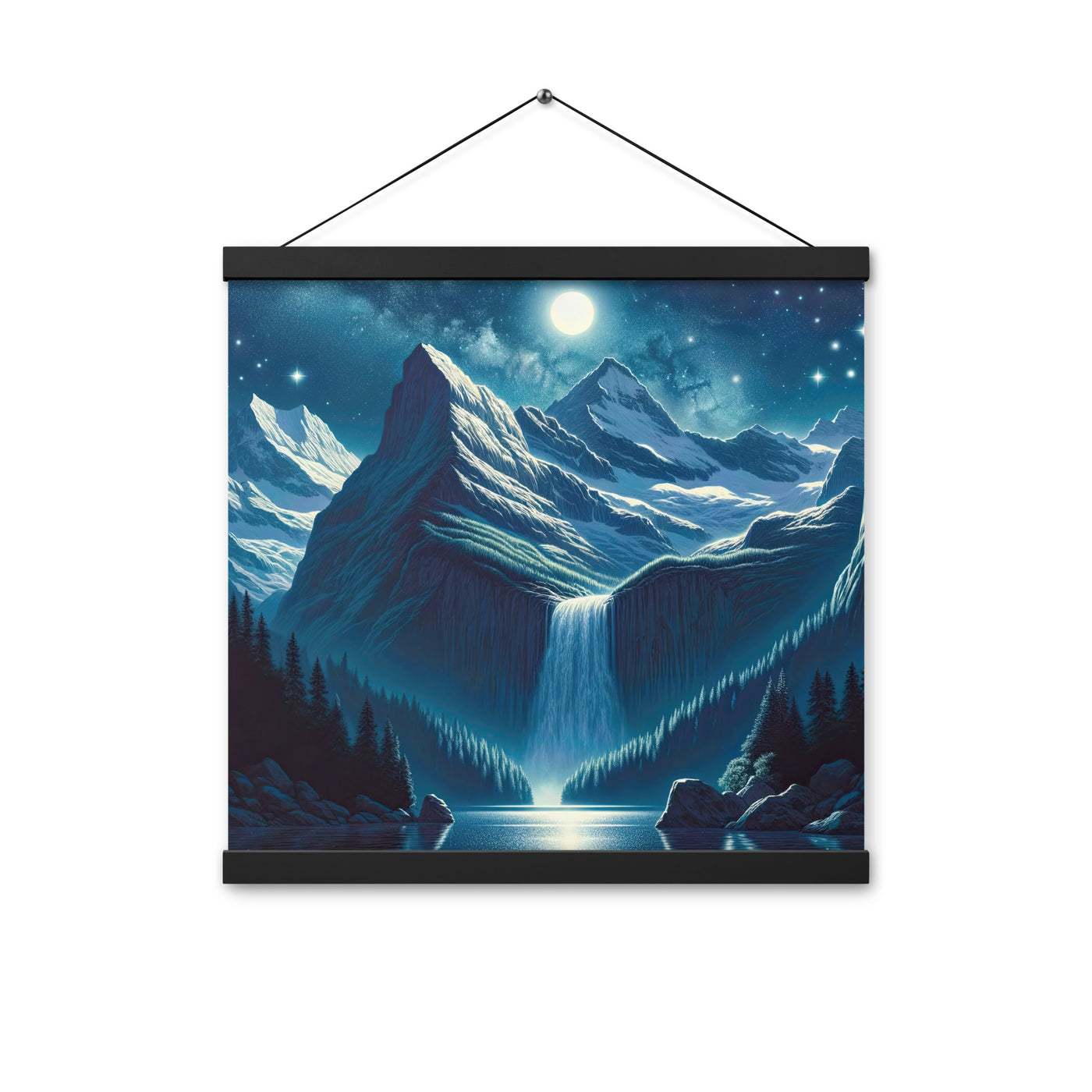 Legendäre Alpennacht, Mondlicht-Berge unter Sternenhimmel - Premium Poster mit Aufhängung berge xxx yyy zzz 40.6 x 40.6 cm