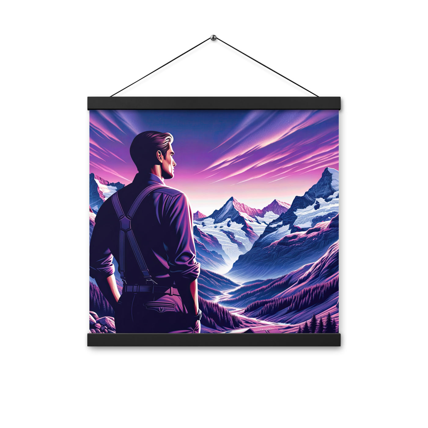 Wanderer in alpiner Dämmerung, schneebedeckte Gipfel ins Unendliche - Premium Poster mit Aufhängung wandern xxx yyy zzz 40.6 x 40.6 cm